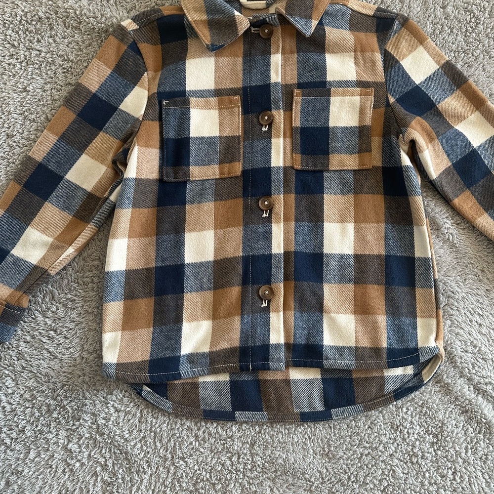 Old Navy Kids Plaid Shirt - Navy, Tan, and White